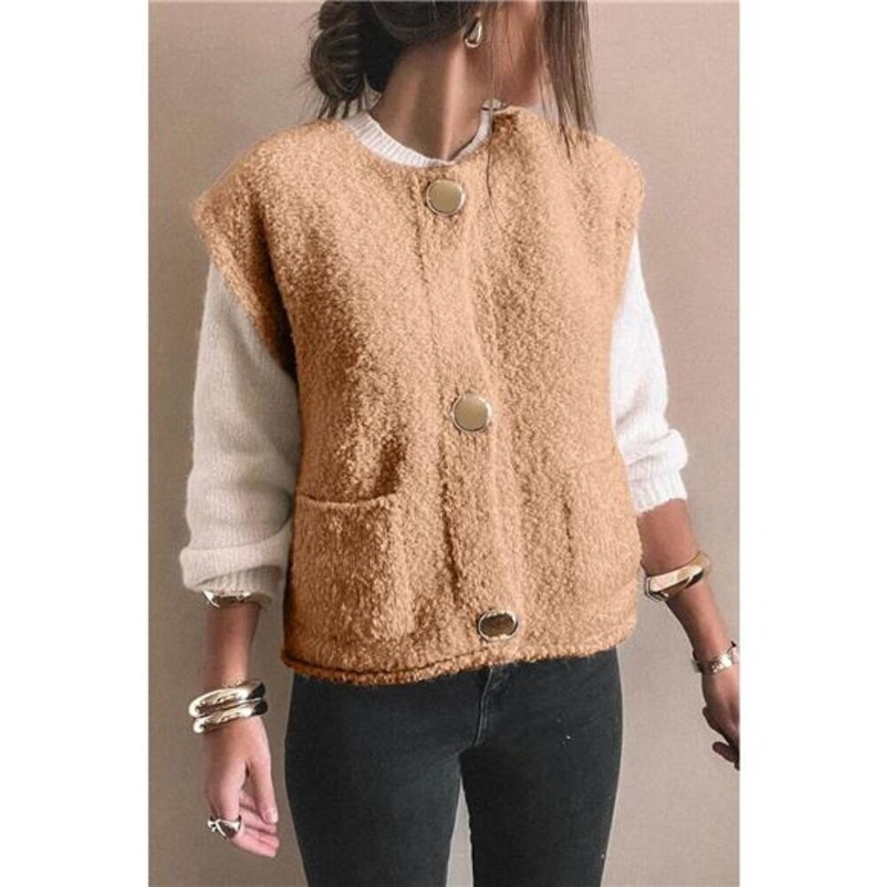 Fleece Button-Down Vest Coat
